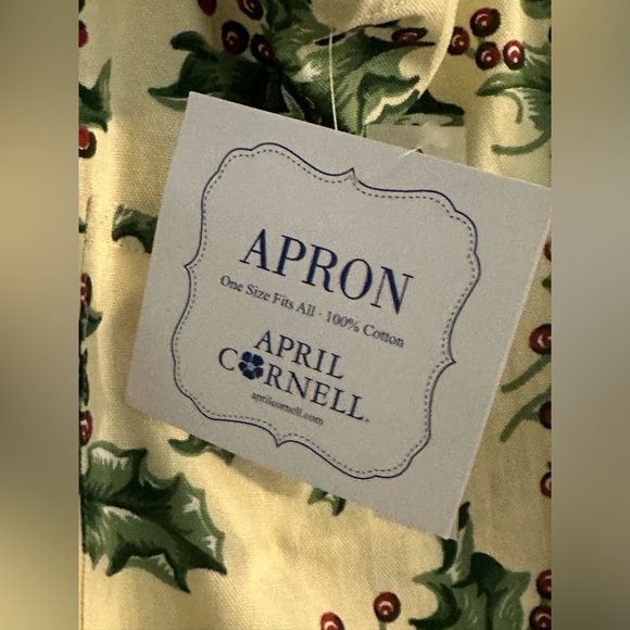 April Cornell Holly Chef 100% Cotton Holiday Apron Cream, Red, Green - Picture 9 of 14